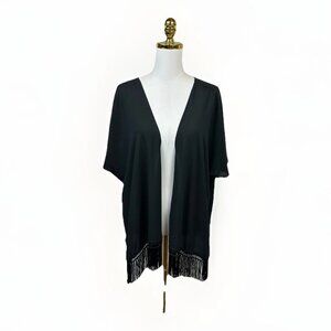 🖤🌴 Victoria’s Secret Kimono Fringe Swim Cover-Up – Black | XS/S